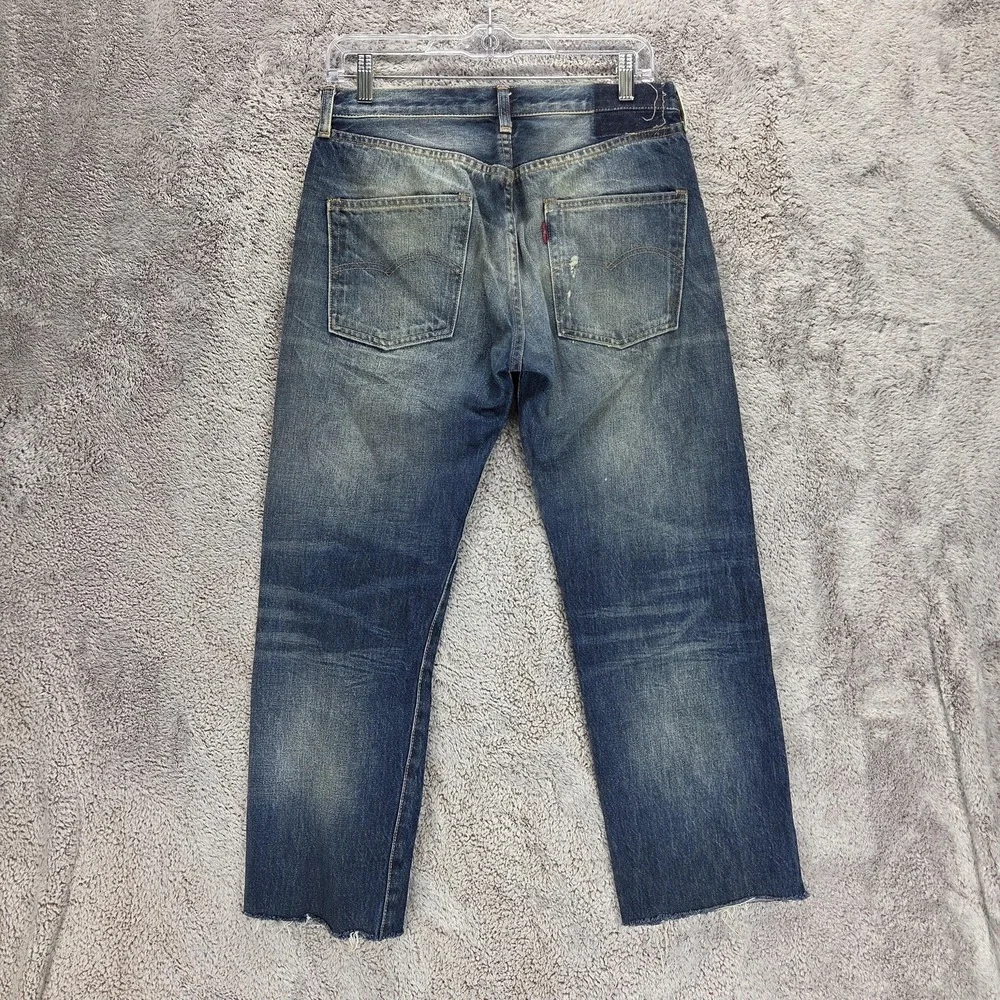 Levis 501 Jeans Mens Blue Selvedge LVC Raw Hem Destroyed Honeycomb Fits 29x24